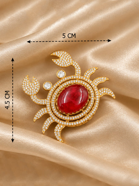 Luxury Crab Design AD Brooch Pin for Women | Brass Base with Golden Plating | Doublet Stone
