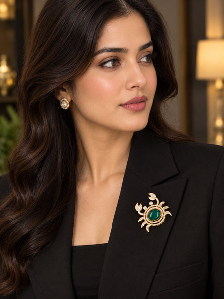 Premium Designer Crab Shape Brooch | AAA Quality AD Studded Brass Brooch with Doublet Stone