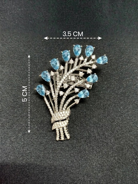 Elegant Blue Floral Designer Brooch Victorian Finish AD Stone Pin