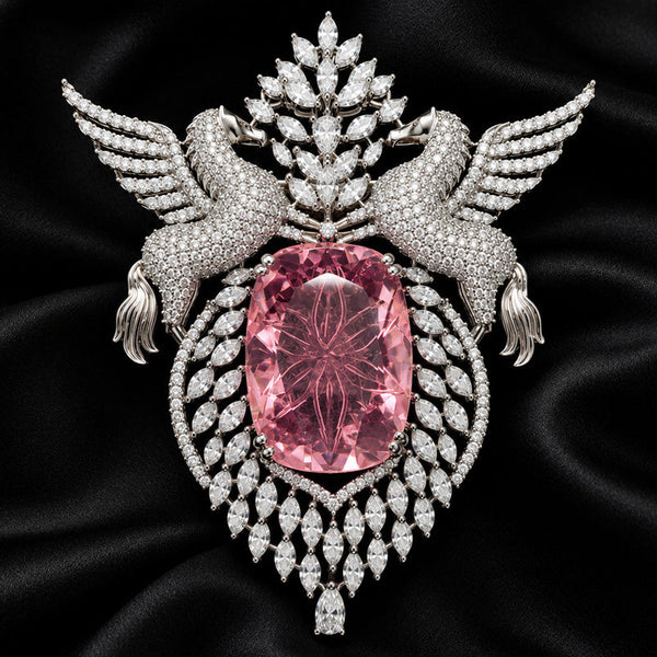 Royal Swan & Floral Crystal Brooch Premium Statement Piece