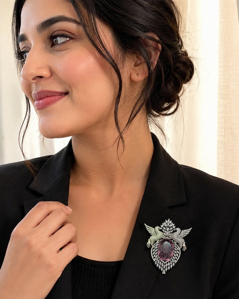 Royal Swan & Floral Crystal Brooch Premium Statement Piece