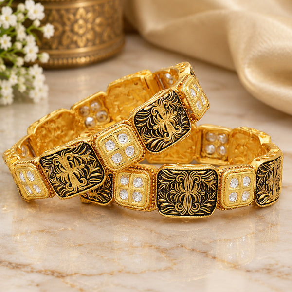 Luxury Vintage Style Brass Kada | Elegant Golden Plated Statement Bangle for Women