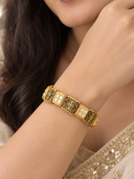 Luxury Vintage Style Brass Kada | Elegant Golden Plated Statement Bangle for Women