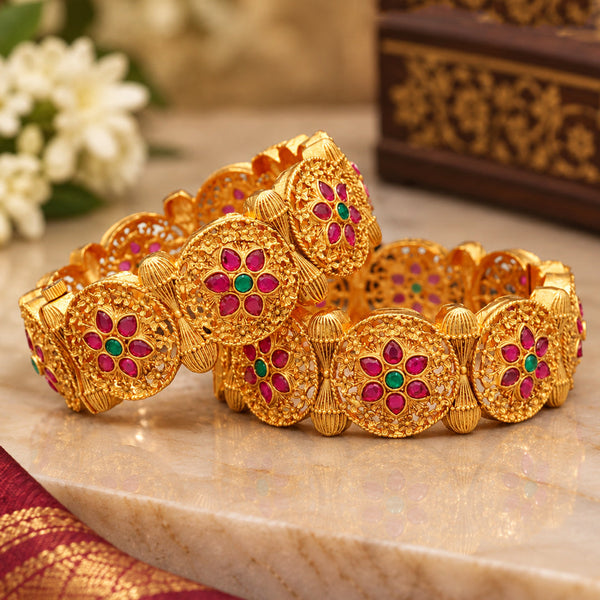 Premium Floral Designer Brass Kada for Women | Golden Plated Traditional Bangle