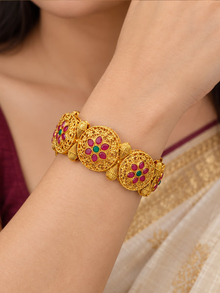 Premium Floral Designer Brass Kada for Women | Golden Plated Traditional Bangle