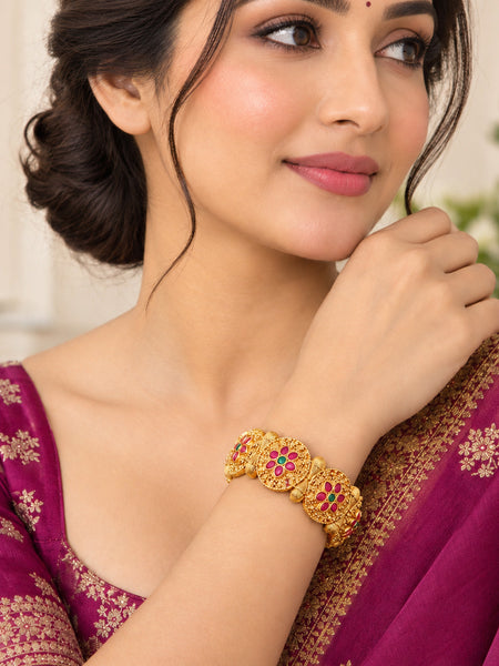 Premium Floral Designer Brass Kada for Women | Golden Plated Traditional Bangle