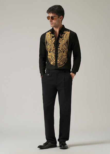 Luxury Gold Symmetric Embroidered Shirt