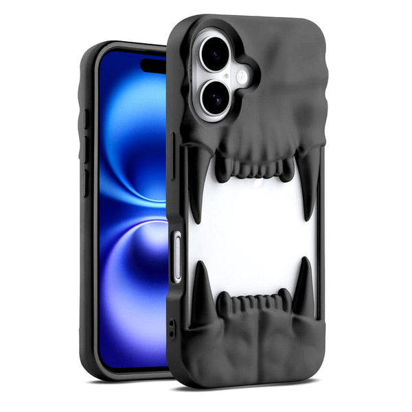 3D Skull, Tiger Fangs Silicone Case for iPhone 13, 14, 15 & 16 Series