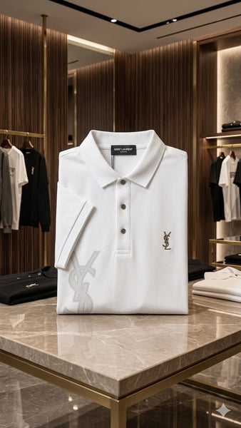 Braneded White Polo T-Shirt with Embroidered Logo – Men's Luxury Short Sleeve Pique Polo