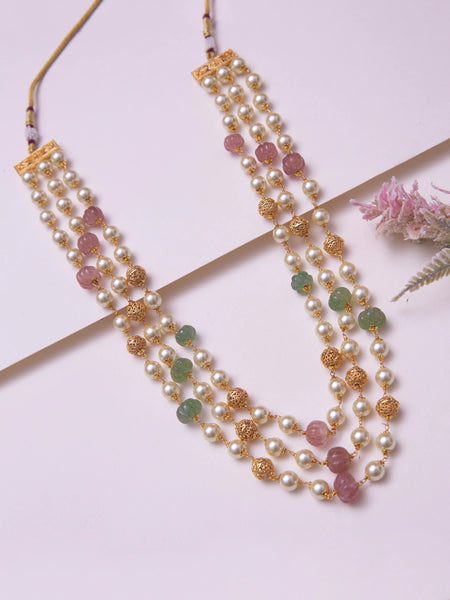 Elegant Multi-Strand Shell Pearl & Pumpkin Bead Necklace