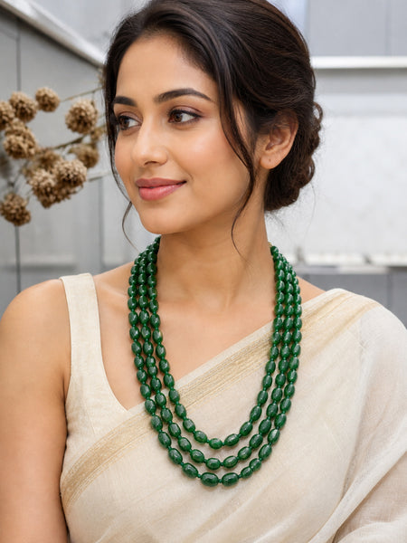 Luxury High-End Multi-Strand Green Onyx Bead Necklace