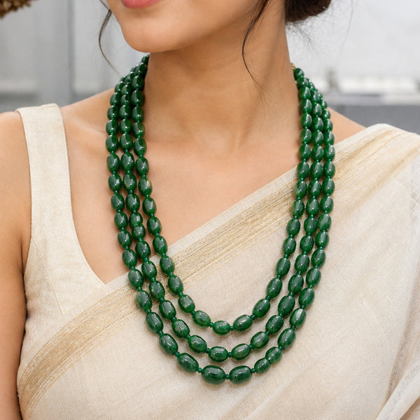 Luxury High-End Multi-Strand Green Onyx Bead Necklace