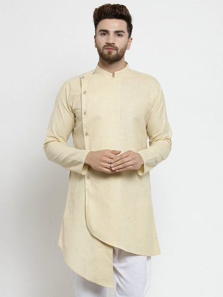 Designer Beige Linen Kurta  For Men By Treemoda