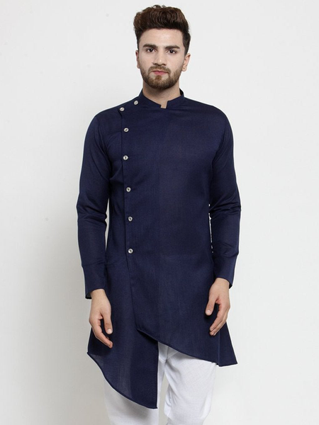 Designer Blue Linen Kurta  For Men By Treemoda