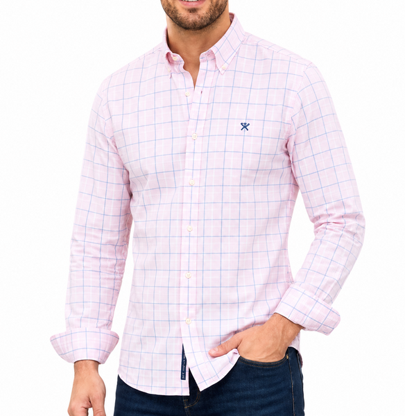 Premium Men Light Pink Checkered Full Sleeve Casual Shirt