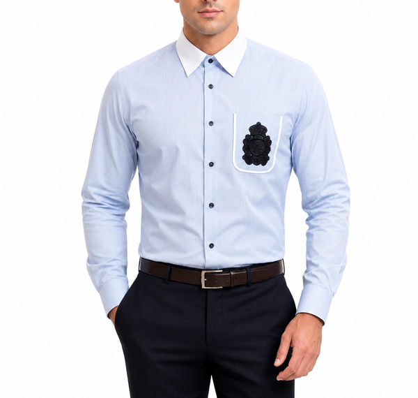 Men Premium Light Blue Full Sleeve Formal Shirt with Chest Patch