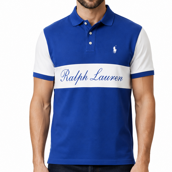 Men Blue Color block Polo T-Shirt | Premium Regular Fit