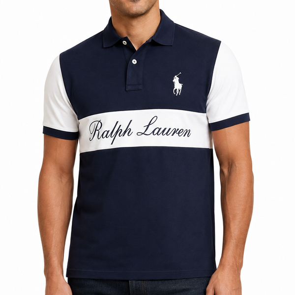 Men Navy Blue Color block Polo T-Shirt | Premium Regular Fit