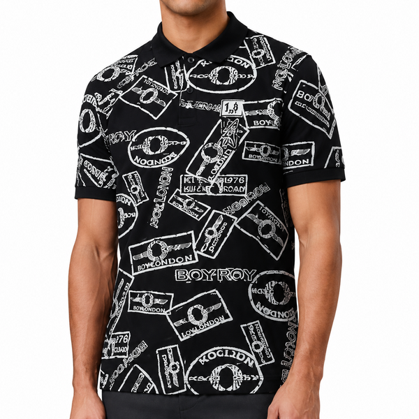 Men Black Graphic Print Polo T-Shirt | Premium Regular Fit | Short Sleeve Casual Polo