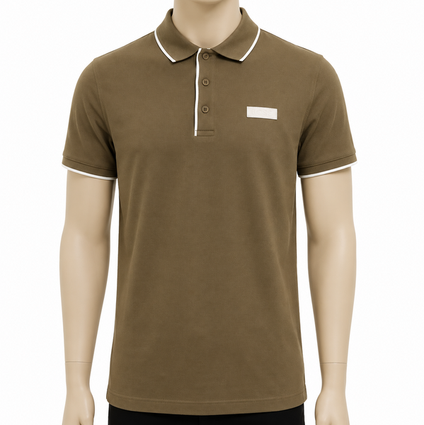 Men Premium Olive Green Polo T-Shirt with Contrast Tipped Collar | Regular Fit