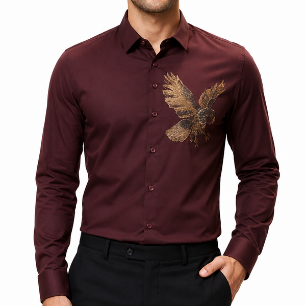 Men Maroon Premium Full Sleeve Casual Shirt | Regular Fit
