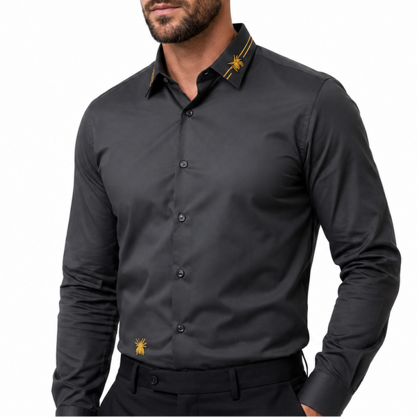 Premium Men Charcoal Grey Full Sleeve Casual Shirt with Contrast Collar Detail