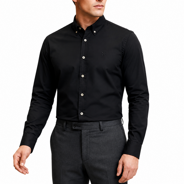 Men Premium Solid Black Full Sleeve Casual Button-Down Shirt