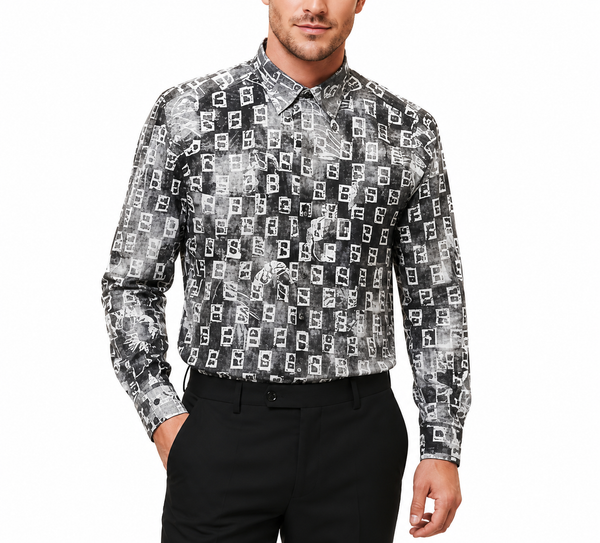 Men Premium Grey Abstract Print Full Sleeve Casual Shirt