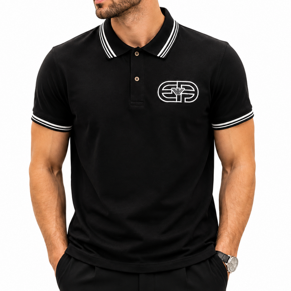 Men Premium Black Polo T-Shirt with Contrast Stripe Collar