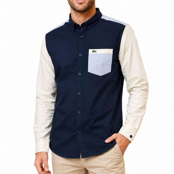 Men Premium Navy & White Color Block Full Sleeve Shirt