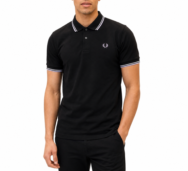 Premium Men Solid Polo T-Shirt with Contrast Tipping – Soft Regular Fit | Black