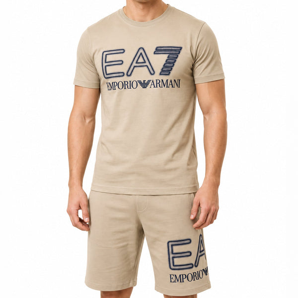 Men Premium Beige T-Shirt & Shorts Co-Ord Set