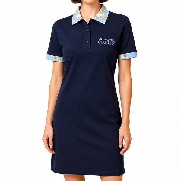Women Premium Navy Polo Dress with Contrast Collar