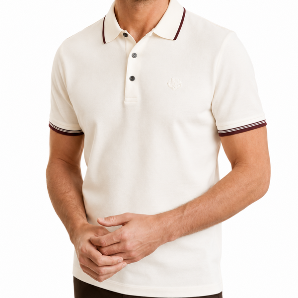 Men Premium Off-White Polo T-Shirt with Contrast Tipping | Regular Fit
