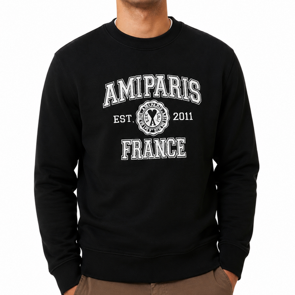 Men Black Graphic Sweatshirt – Full Sleeve Crew Neck Casual Pullover