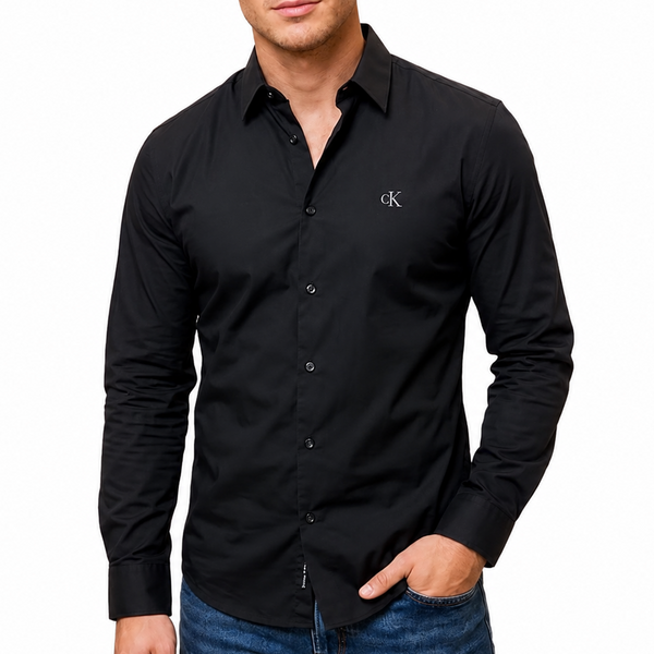 Men Classic Black Full-Sleeve Casual Shirt – Slim Fit Button-Down Shirt