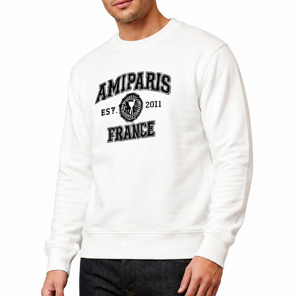 Men White Graphic Sweatshirt – Full Sleeve Crew Neck Casual Pullover
