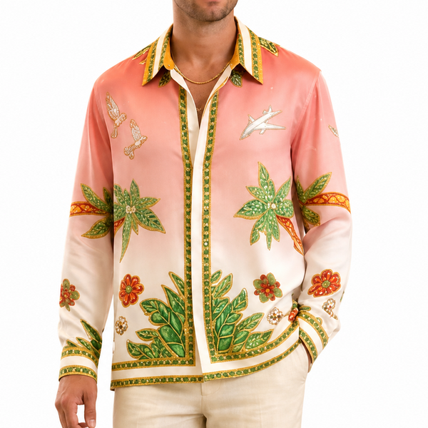 Men Pink Floral Printed Casual Shirt – Full Sleeve Designer Button-Down Shirt