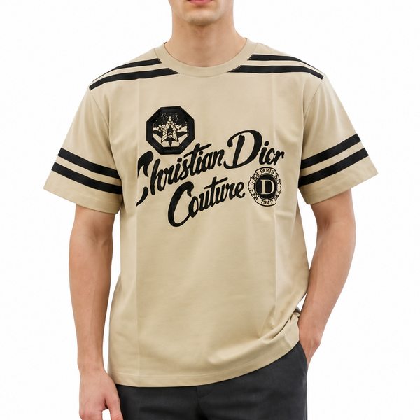 Men Beige Graphic T-Shirt – Short Sleeve Crew Neck Casual T-Shirt