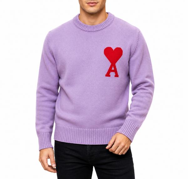 Lavender Knit Sweater with Heart Graphic – Stylish Casual Wear