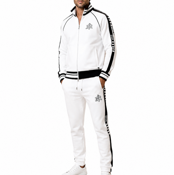 White & Black Contrast Tracksuit Set – Sporty Casual Style