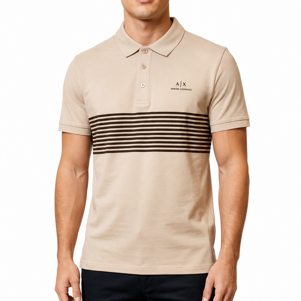 Men Beige Striped Polo T-Shirt | Premium Regular Fit Half Sleeve Polo