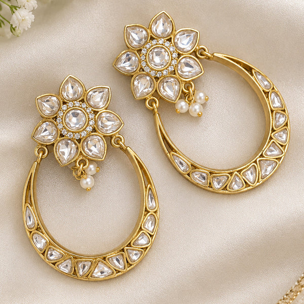 Luxury High-End Floral Hoop Earrings in Antique Gold Plated Brass with Jadau Stones
