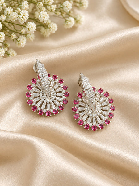 Elegant Pink American Diamond Earrings with Silver Plating – Premium Party Wear Jewellery for Women