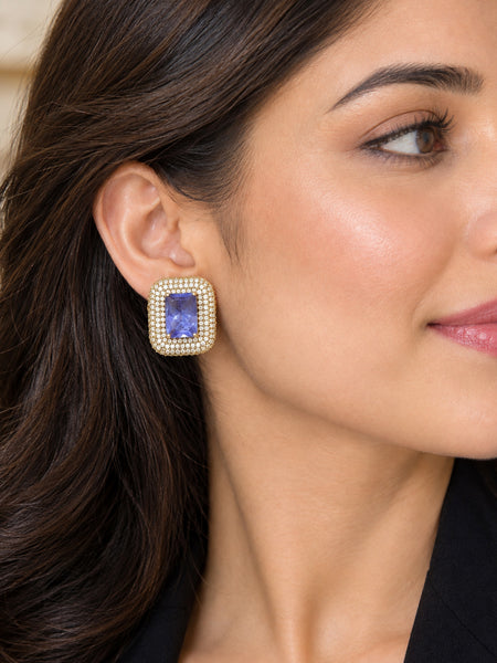 Elegant Purple Doublet Stone Stud Earrings with AAA American Diamonds – Silver-Plated Jewellery for Women