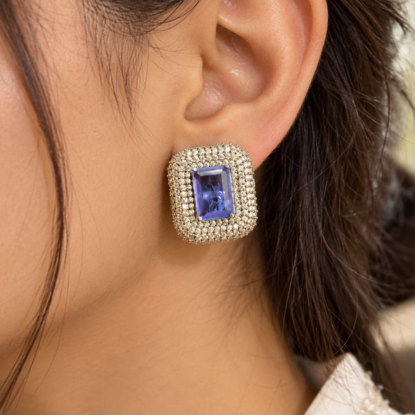 Elegant Purple Doublet Stone Stud Earrings with AAA American Diamonds – Silver-Plated Jewellery for Women