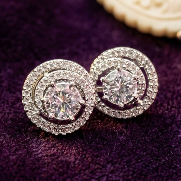 Elegant Round American Diamond Brass Ear Studs  Classic Sparkle Earrings