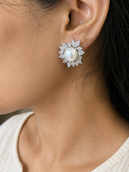 Elegant Pearl Floral Stud Earrings