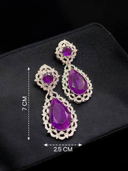 Victorian Purple Doublet Stone Statement Drop Earrings for Women | AAA AD Designer Party Wear Earrings