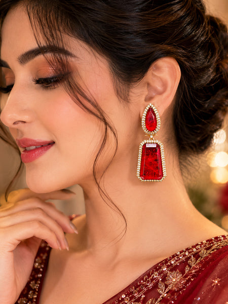 Victorian Ruby Red Doublet Stone Statement Earrings with AAA Quality AD